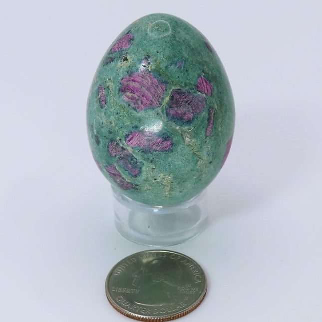 Polished Ruby and Green Fuchsite with Kyanite Egg from India w/ stand