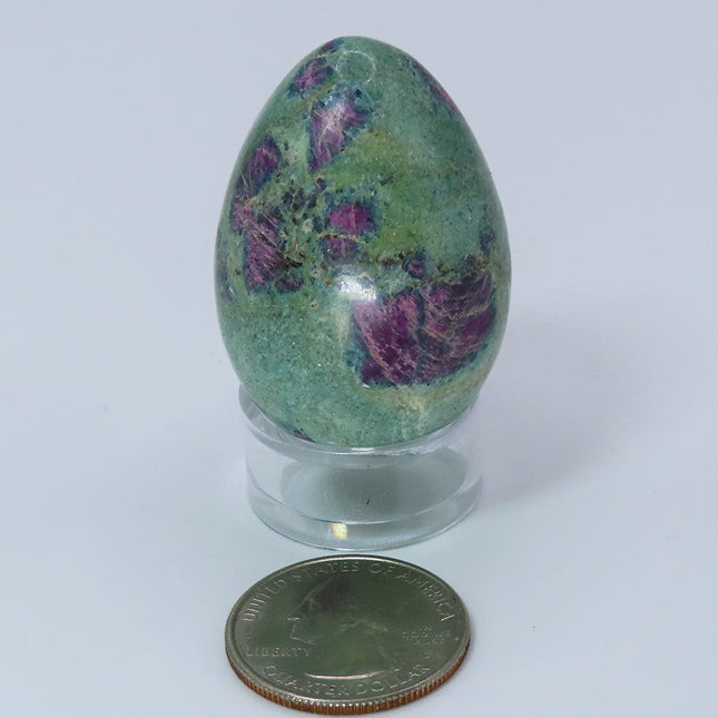 Polished Ruby and Green Fuchsite with Kyanite Egg from India w/ stand