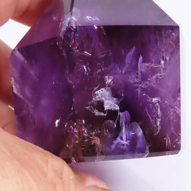 Polished Smoky Amethyst Point with Rainbow from Bahia Brazil