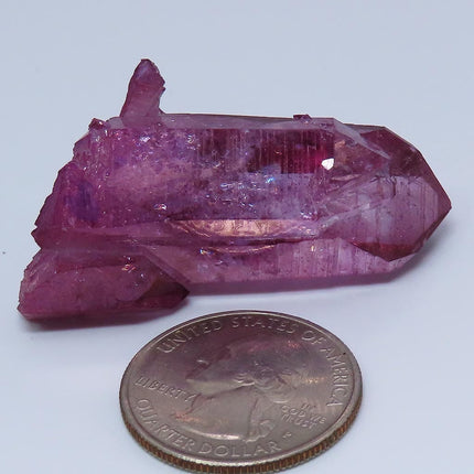 Purple Mist Aura Quartz Crystal Point with Rainbow & Self-Healed Base