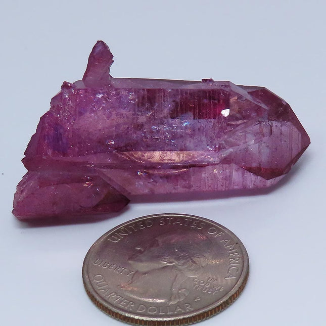Purple Mist Aura Quartz Crystal Point with Rainbow & Self-Healed Base