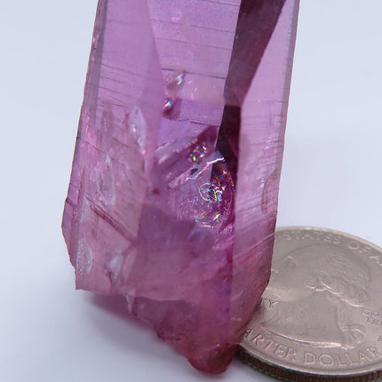 Purple Mist Aura Quartz Crystal Point with Rainbow