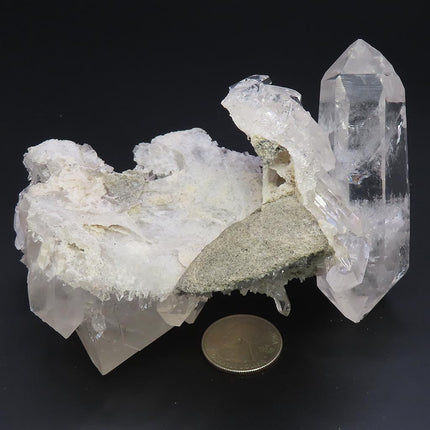 Arkansas Quartz Crystal Square Back Cluster w/ DT & Adularia Attached