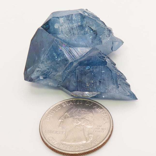 Blue Horizon Aura Quartz Crystal Cluster w/ Rainbow & Self-Healed Base