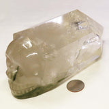 Carved Chlorite Included Skull in Large Smoky Quartz Point w/ Rainbows