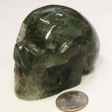 Carved Green Chlorite Included Quartz Crystal Skull from Brazil