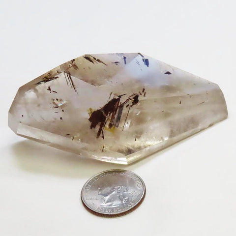 Polished Smoky Quartz Crystal Double Terminated Point with Gold Rutile