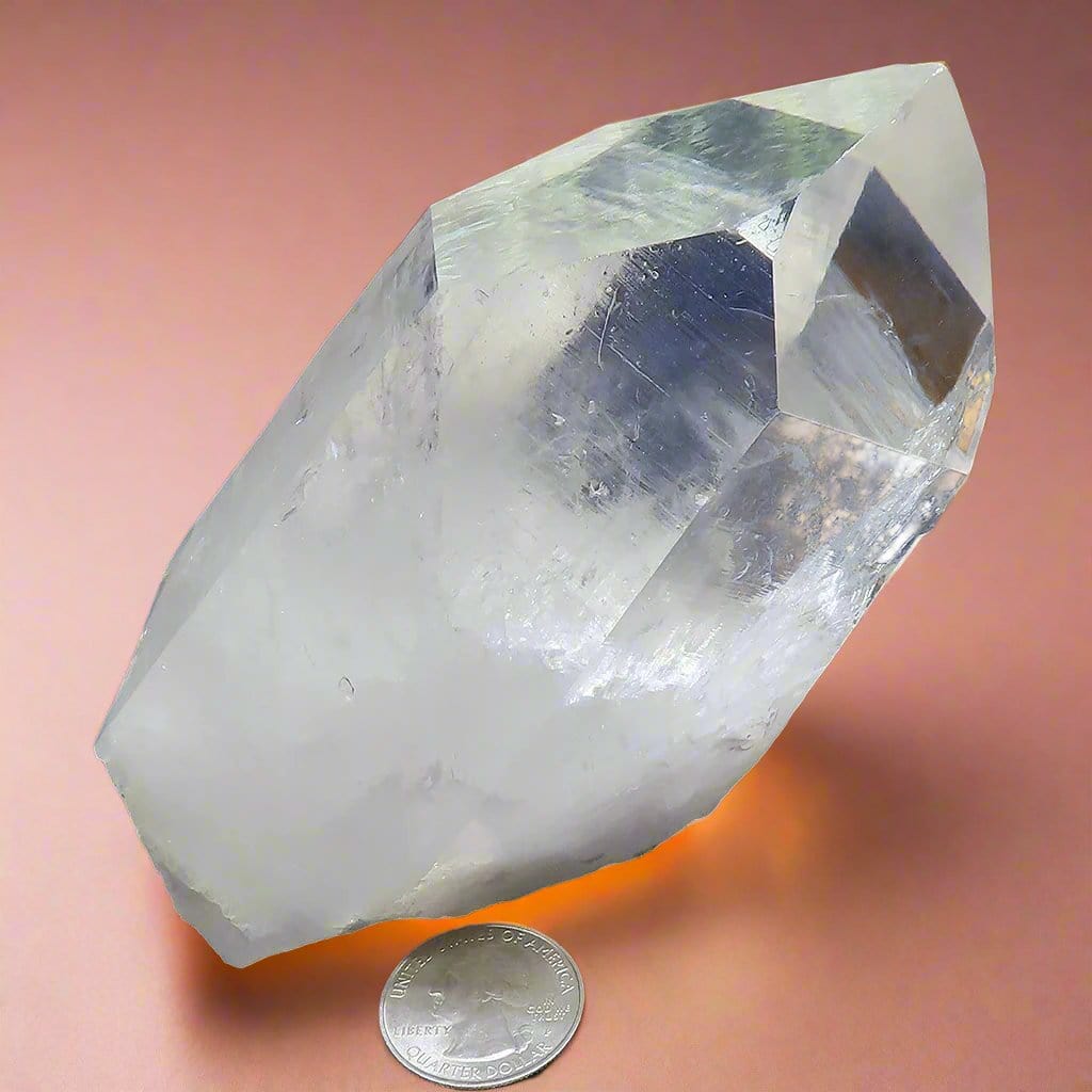 Larger Quartz Crystal Point with Record Keeper Triangles and Rainbow