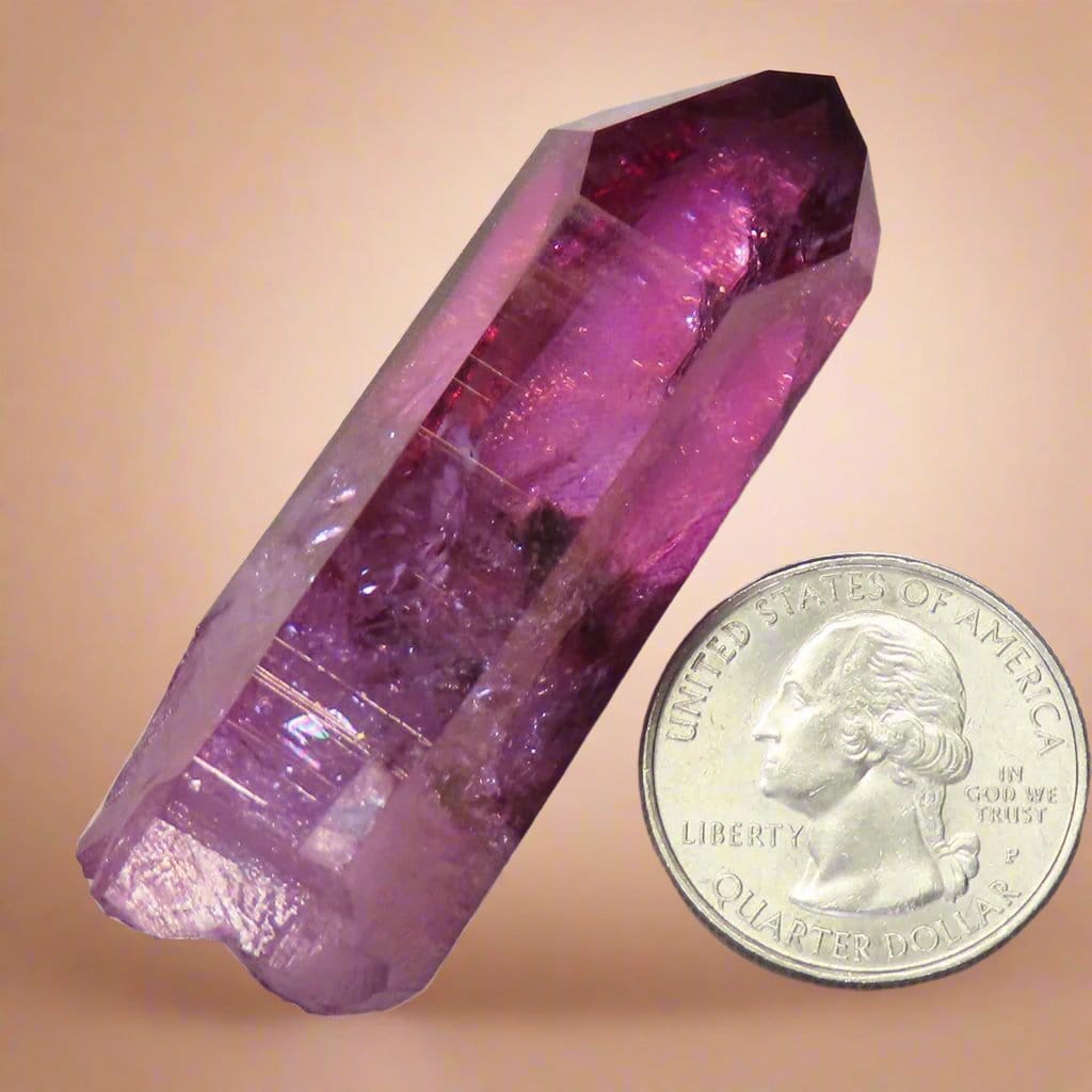 Purple Mist Aura Quartz Crystal Point with Time-Link & Rainbow