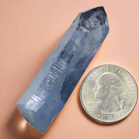 Blue Horizon Aura Quartz Crystal Point with Time-Link & Rainbows