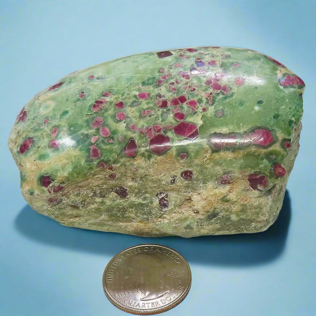 1 Side Polished Ruby and Green Fuchsite with Kyanite Slab from India