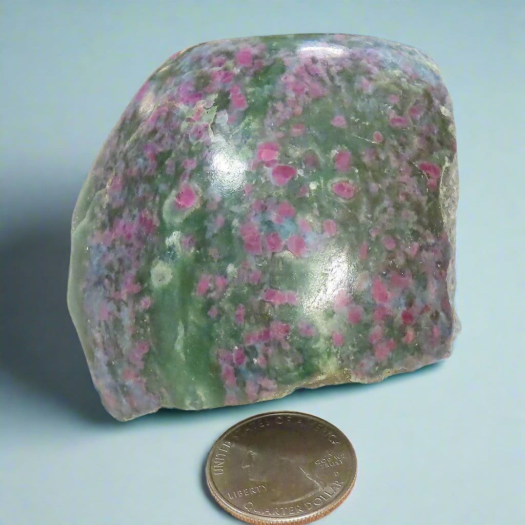 1 Side Polished Ruby and Green Fuchsite with Kyanite Slab from India