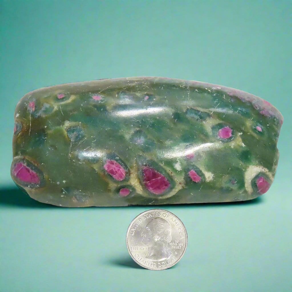 1 Side Polished Ruby and Green Fuchsite with Kyanite Slab from India