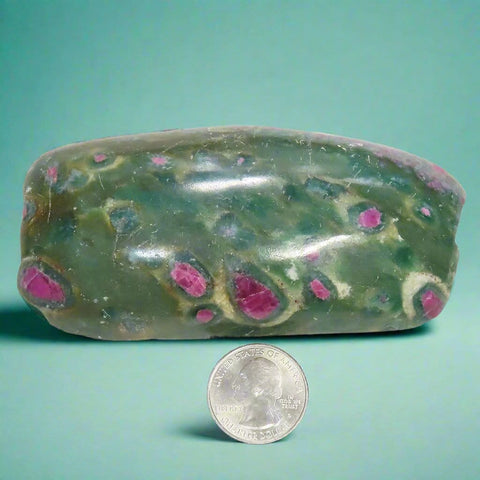 1 Side Polished Ruby and Green Fuchsite with Kyanite Slab from India