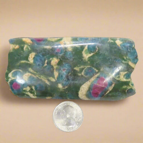 1 Side Polished Ruby and Green Fuchsite with Kyanite Slab from India