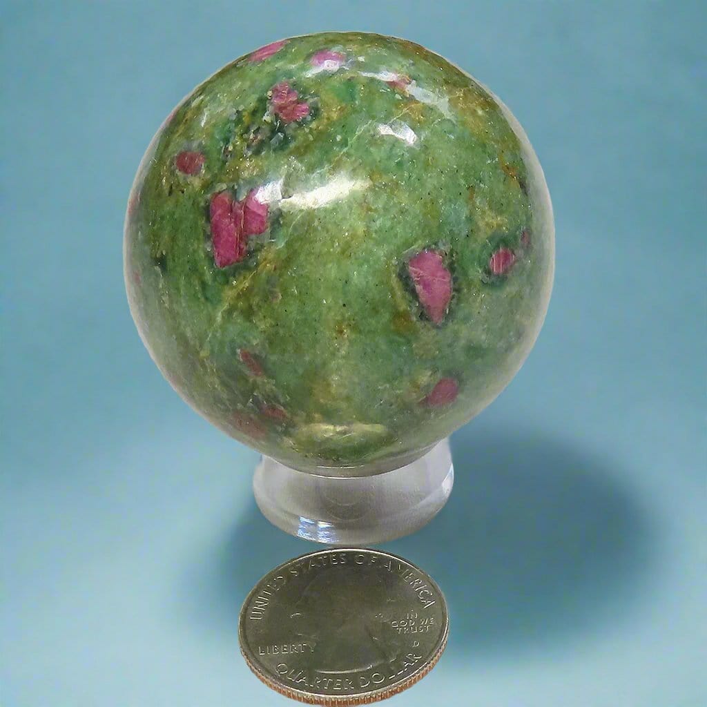 Polished Ruby and Green Fuchsite Sphere from India