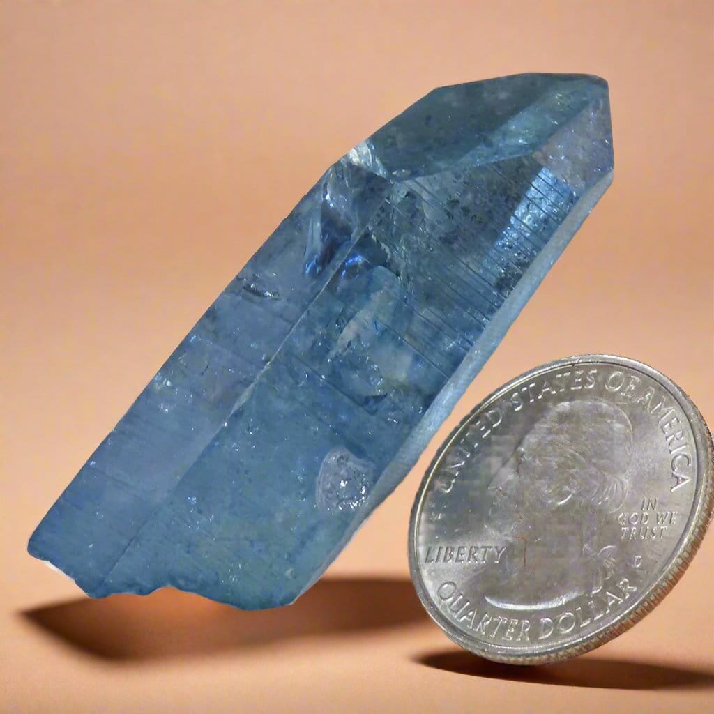 Blue Horizon Aura Quartz Crystal Point with Rainbow