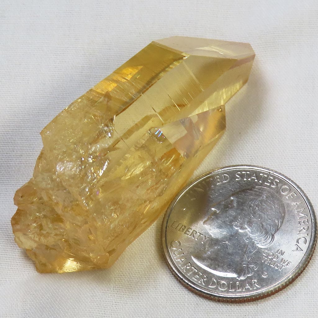 Sunrise Aura Quartz Crystal Point with Rainbow