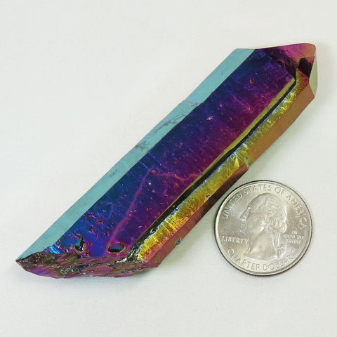 Rainbow or Flame Aura Quartz Crystal Twin Point with Self-Healed Base