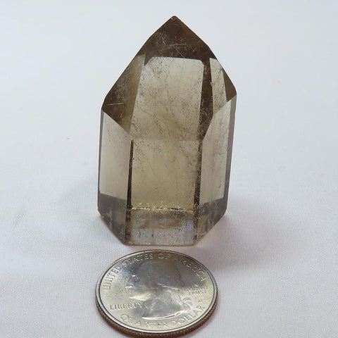 Polished Smoky Quartz Crystal Point with Rutile Needles from Brazil