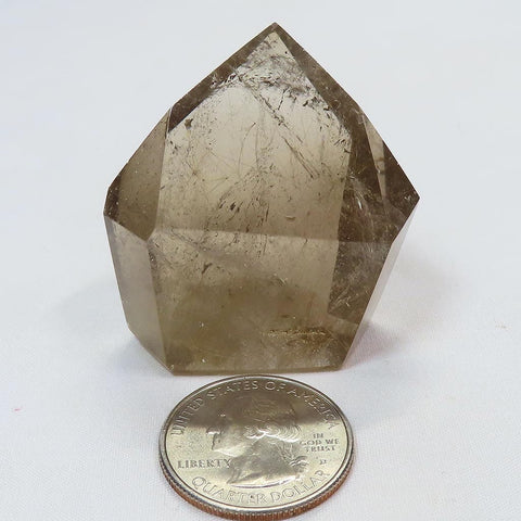 Polished Smoky Quartz Crystal Point with Rutile Needles from Brazil