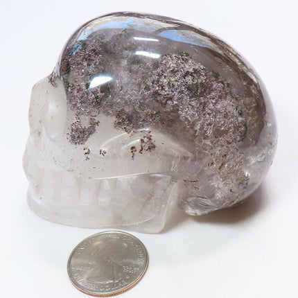 Carved Lodolite Quartz Crystal Skull from Brazil