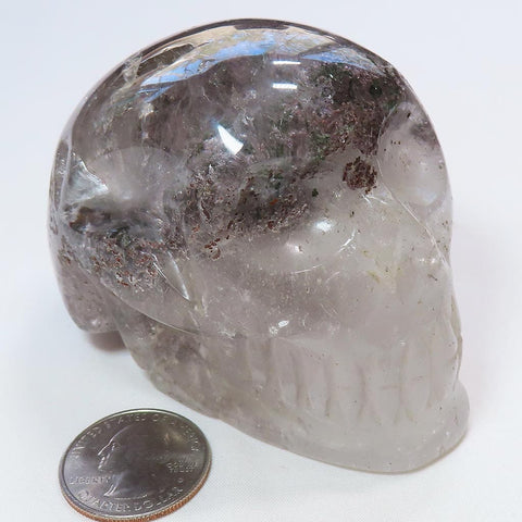 Carved Lodolite Quartz Crystal Skull from Brazil