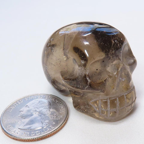 Carved Smoky Quartz Crystal Skull with Rainbows from Brazil