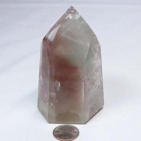 Polished Quartz Crystal Point with White and Red Phantoms from Brazil
