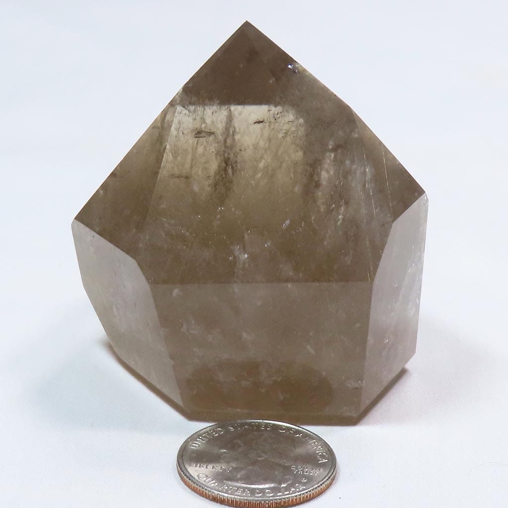 Polished Smoky Quartz Crystal Rutile Included Point from Brazil