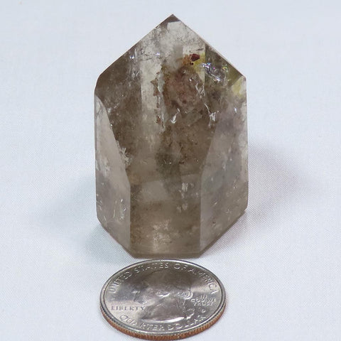 Polished Smoky Quartz Crystal Included Point from Brazil with Rainbow