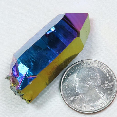 Rainbow or Flame Aura Quartz Crystal Point w/ Window & Time-Links