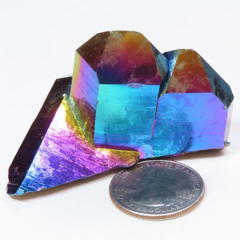 Rainbow or Flame Aura Quartz Crystal Tabby Cluster from Arkansas