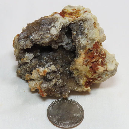 Arkansas Drusy Smoky Quartz Crystal Geode with White Opal Coating