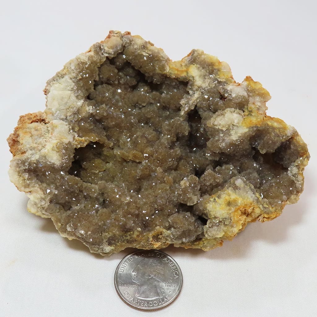 Arkansas Drusy Smoky Quartz Crystal Geode with White
