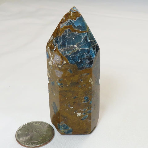 Polished Blue Apatite in Matrix Point from Brazil
