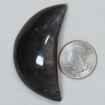 Polished Silver Sheen Obsidian Crescent Moon from Mexico