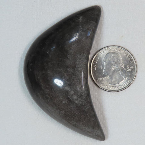 Polished Silver Sheen Obsidian Crescent Moon from Mexico