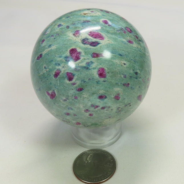 Polished Ruby and Green Fuchsite with Kyanite Sphere Ball from India