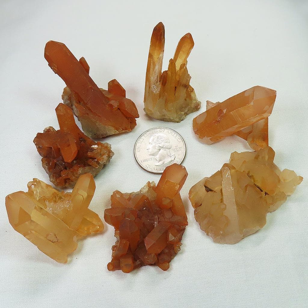 7 Tangerine Quartz Crystal Clusters from Brazil