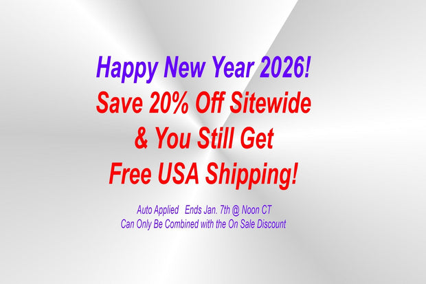 Happy New Year 2026 Save 20% Off Sitewide & You Still Get Free USA Shipping on a silver background