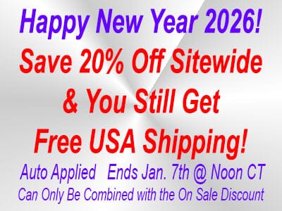 Happy New Year 2026 Save 20% Off Sitewide & You Still Get Free USA Shipping on a silver background