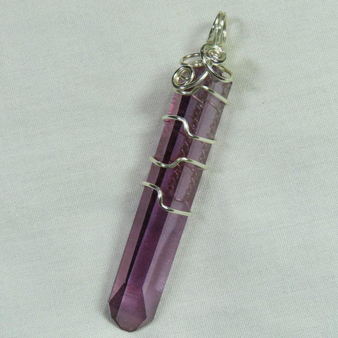 Purple Mist Aura Quartz Crystal Wire Wrapped Pendant Jewelry