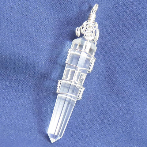 Vogel Quartz Crystal Generator DT Wire Wrapped Pendant Jewelry