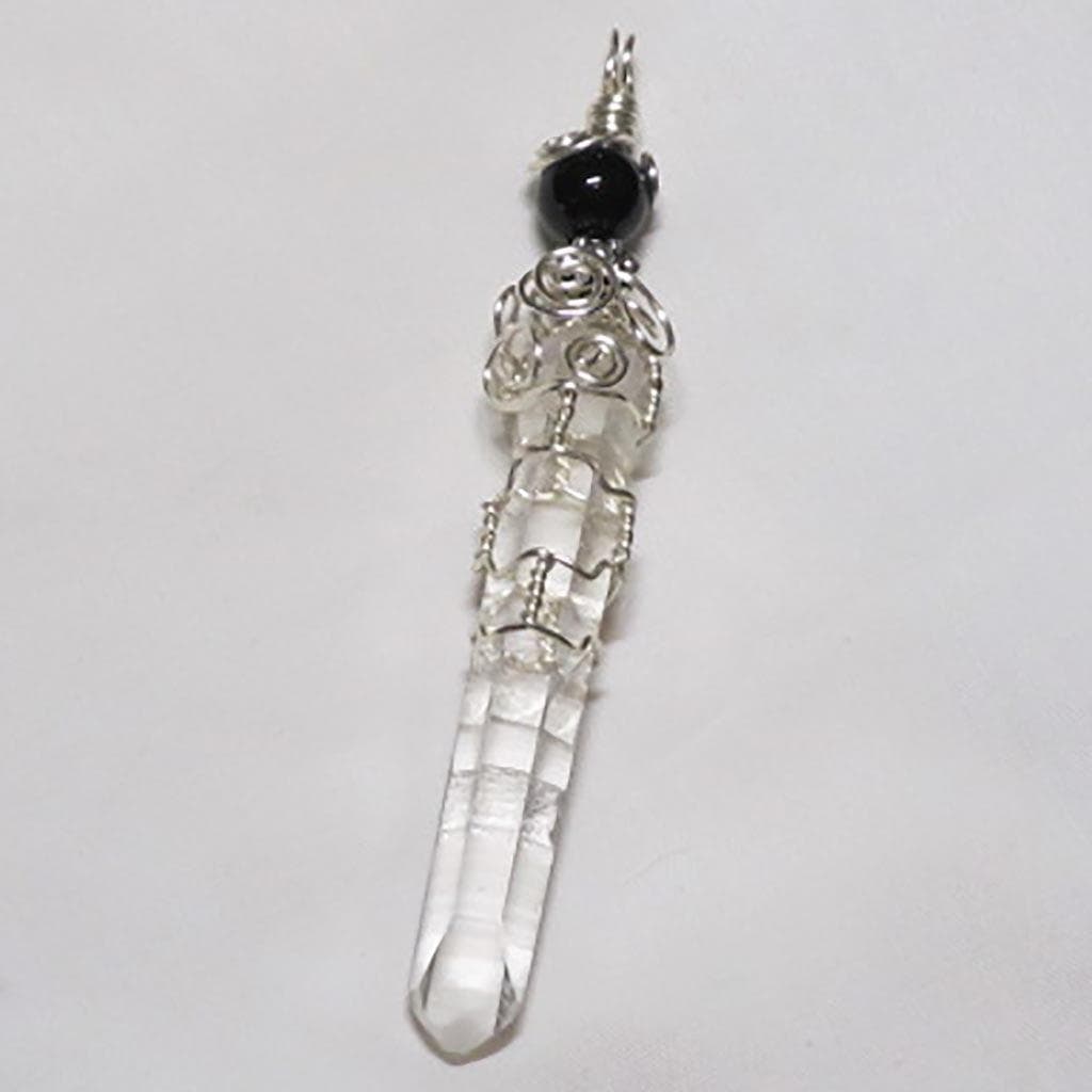 Grounding Quartz Crystal and Black Onyx Wire Wrapped Pendant Jewelry