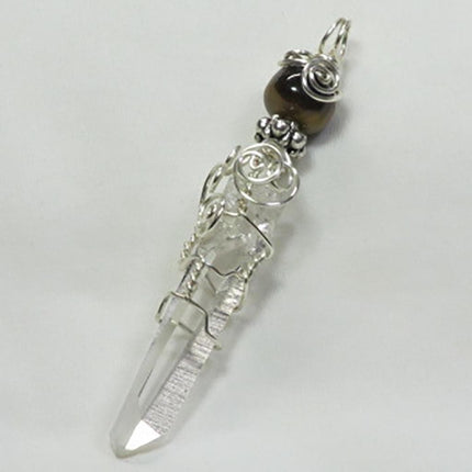 Quartz Crystal & Tiger Eye Wire Wrapped Pendant Jewelry