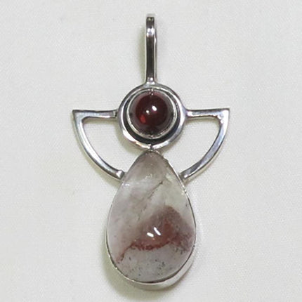 Red Phantom in Quartz & Garnet Sterling Silver Angel Pendant Jewelry