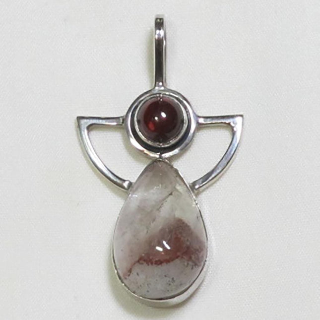 Red Phantom in Quartz & Garnet Sterling Silver Angel Pendant Jewelry