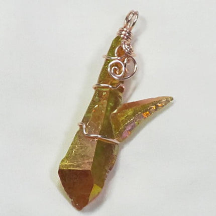 Sunset Aura Self-Healed Shard Wire Wrapped Pendant Jewelry