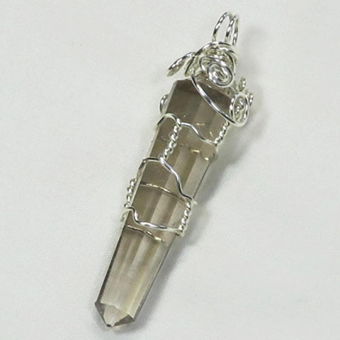 Polished Vogel Smoky Quartz Crystal Point Wire Wrapped Pendant Jewelry